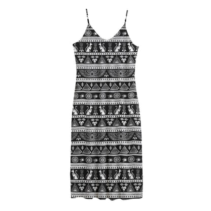 Black And White Egypt Pattern Print Jersey Midi Cami Dress