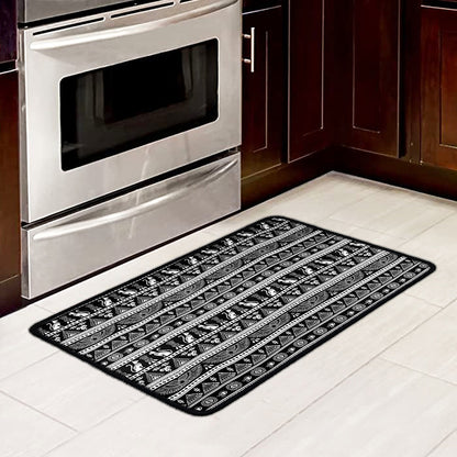 Black And White Egypt Pattern Print Kitchen Mat