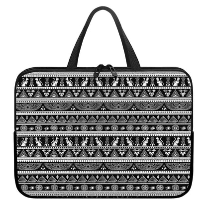 Black And White Egypt Pattern Print Laptop Sleeve With Handle