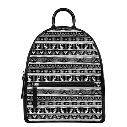 Black And White Egypt Pattern Print Leather Backpack