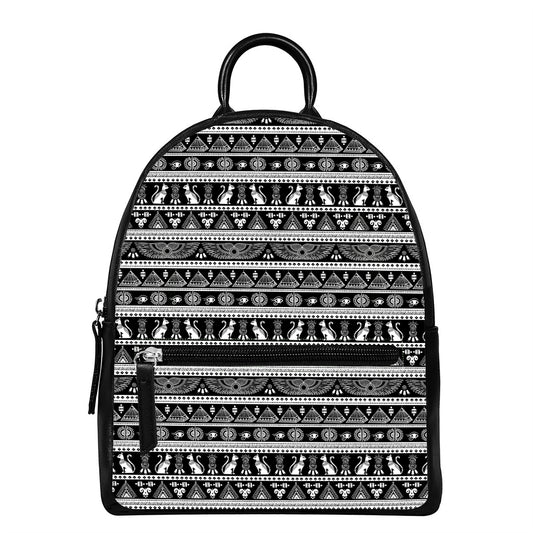 Black And White Egypt Pattern Print Leather Backpack