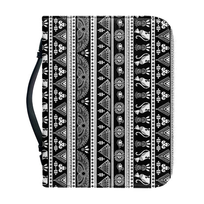 Black And White Egypt Pattern Print Leather Bible Cover