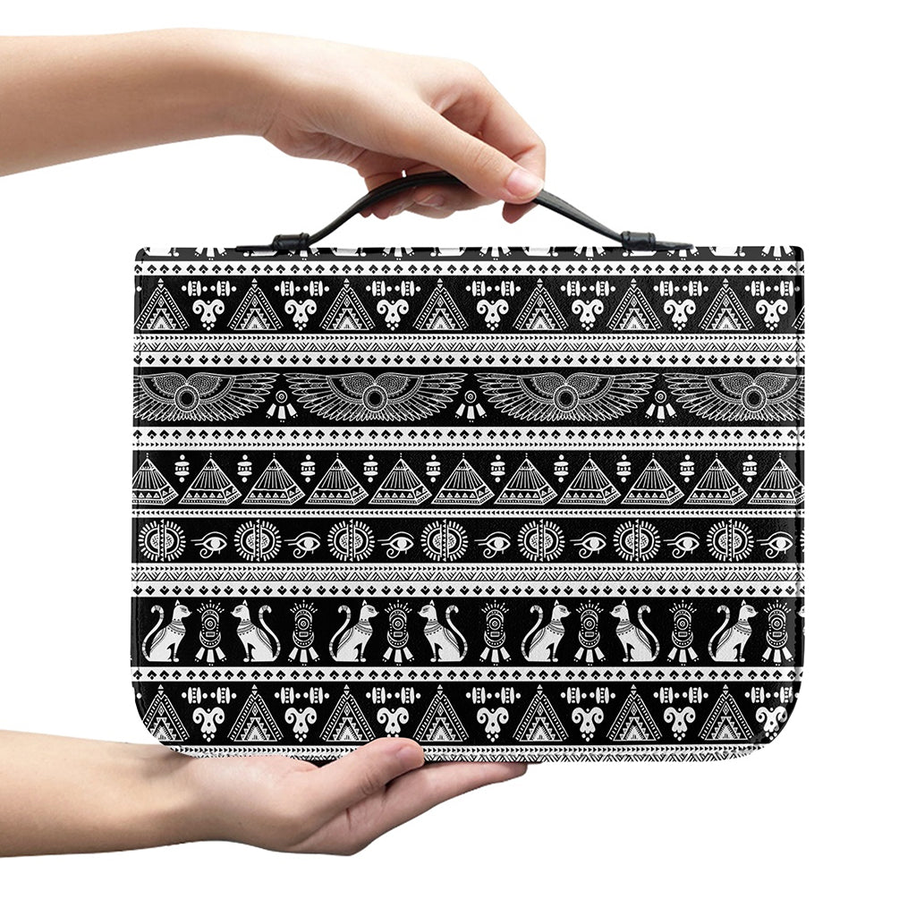 Black And White Egypt Pattern Print Leather Bible Cover