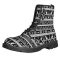 Black And White Egypt Pattern Print Lace-Up Boots