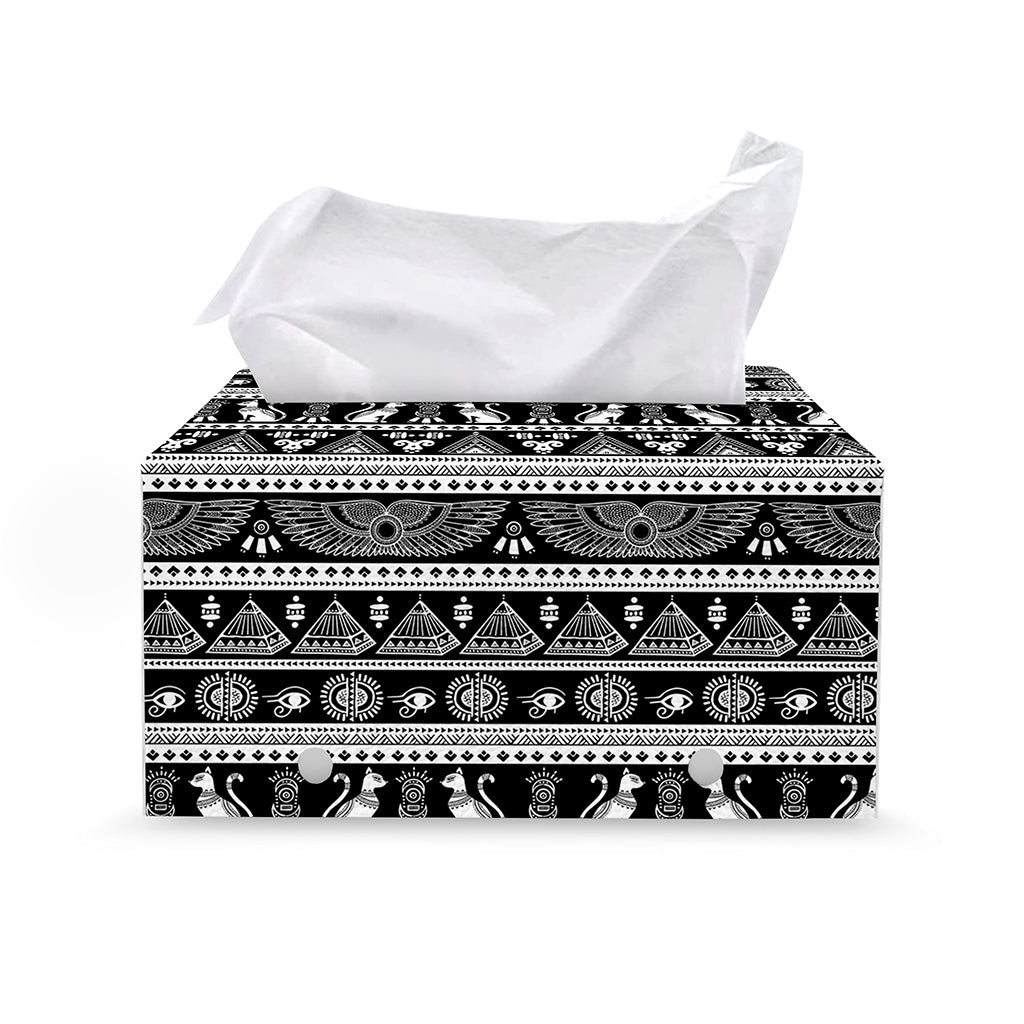 Black And White Egypt Pattern Print Leather Tissue Box Cover