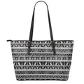 Black And White Egypt Pattern Print Leather Tote Bag With Zipper