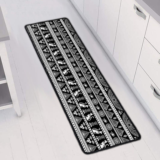Black And White Egypt Pattern Print Long Kitchen Mat