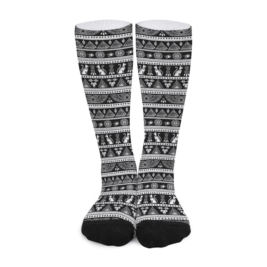 Black And White Egypt Pattern Print Long Socks