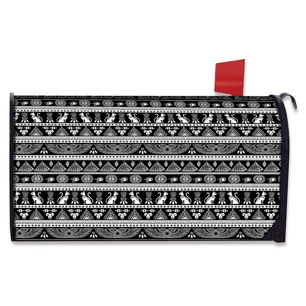Black And White Egypt Pattern Print Mailbox Cover