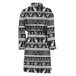 Black And White Egypt Pattern Print Men's Bathrobe