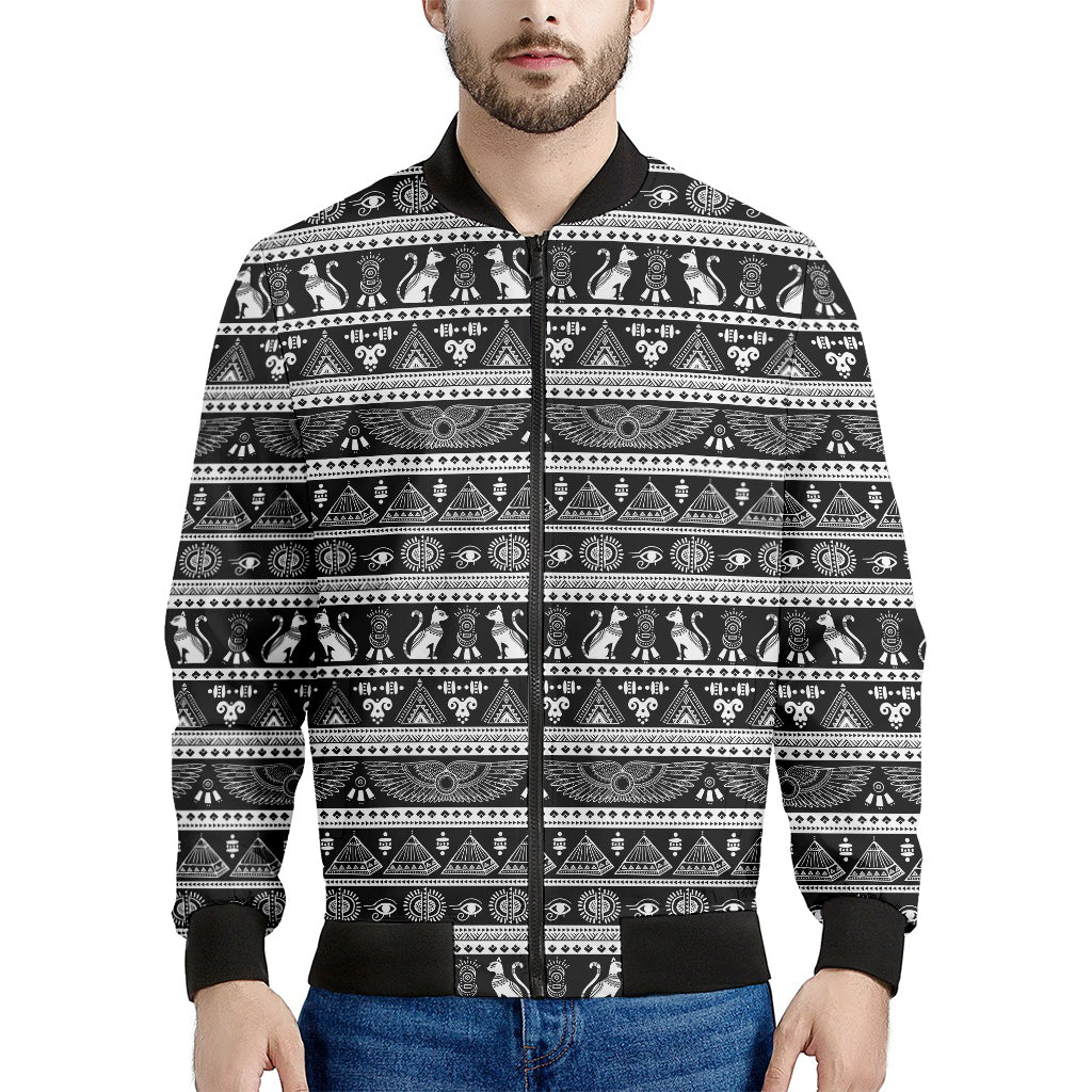 Black And White Egypt Pattern Print Men's Bomber Jacket