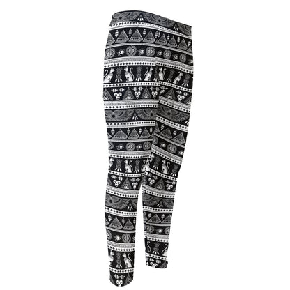 Black And White Egypt Pattern Print Men's Compression Pants