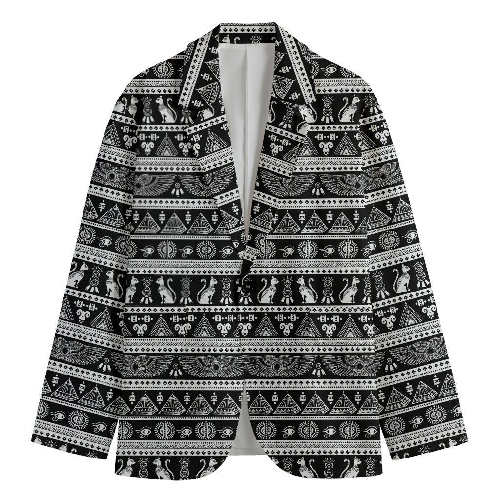 Black And White Egypt Pattern Print Men's Cotton Blazer