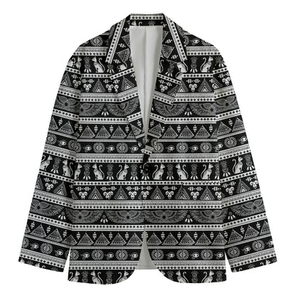 Black And White Egypt Pattern Print Men's Cotton Blazer
