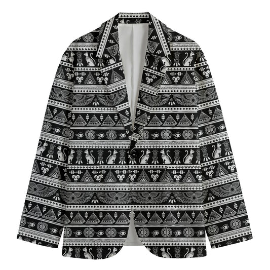 Black And White Egypt Pattern Print Men's Cotton Blazer
