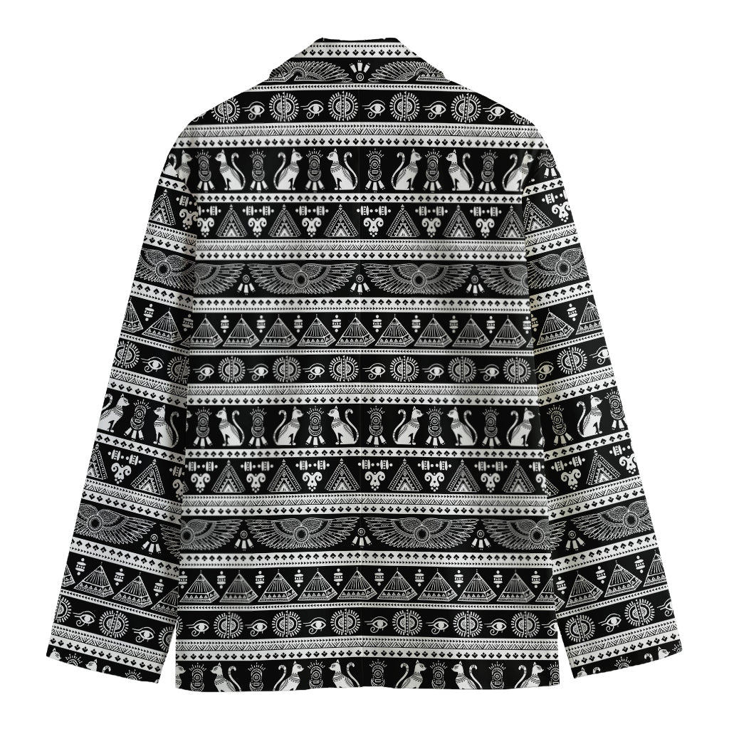 Black And White Egypt Pattern Print Men's Cotton Blazer