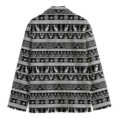 Black And White Egypt Pattern Print Men's Cotton Blazer