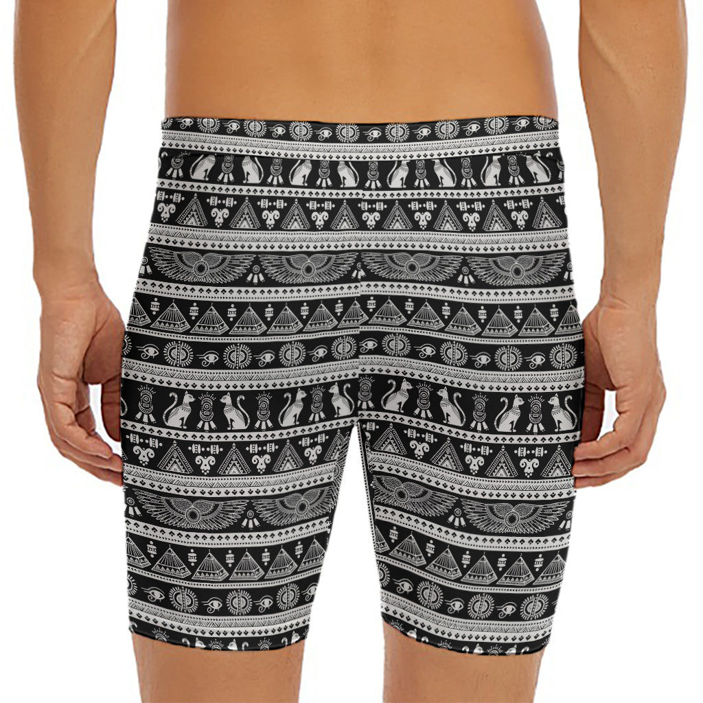 Black And White Egypt Pattern Print Men's Long Boxer Briefs