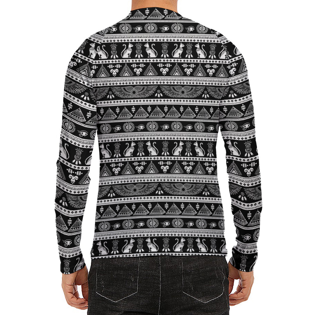 Black And White Egypt Pattern Print Men's Long Sleeve Rash Guard