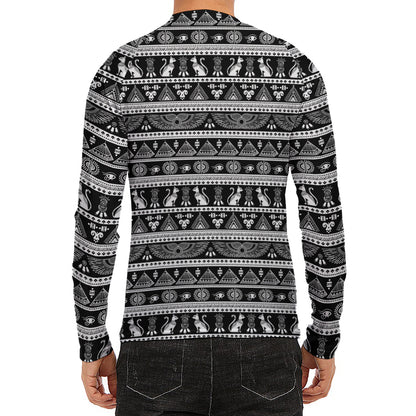 Black And White Egypt Pattern Print Men's Long Sleeve Rash Guard