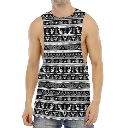 Black And White Egypt Pattern Print Men's Muscle Tank Top