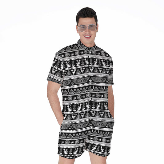 Black And White Egypt Pattern Print Men's Rompers