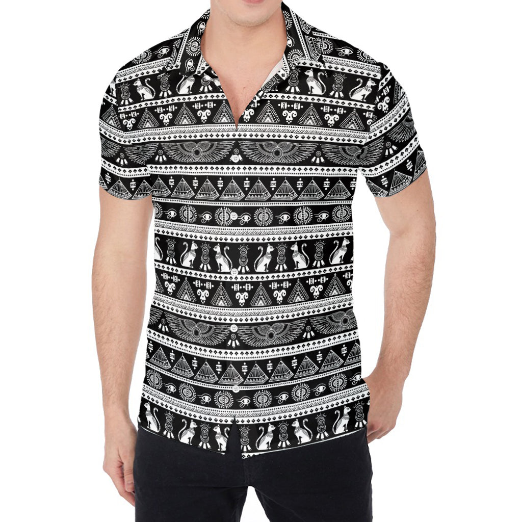 Black And White Egypt Pattern Print Men's Shirt