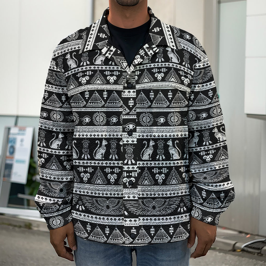 Black And White Egypt Pattern Print Men's Shirt Jacket