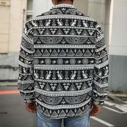 Black And White Egypt Pattern Print Men's Shirt Jacket