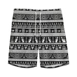 Black And White Egypt Pattern Print Men's Sports Shorts