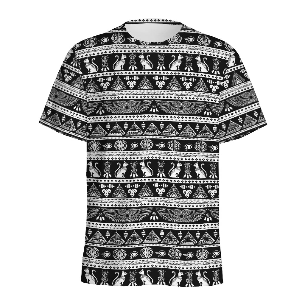 Black And White Egypt Pattern Print Men's Sports T-Shirt