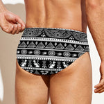Black And White Egypt Pattern Print Men's Swim Briefs
