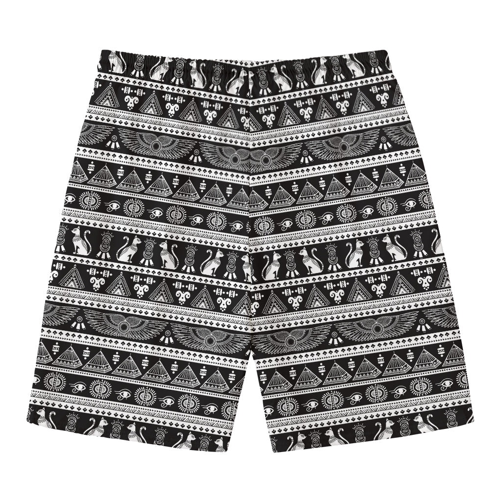 Black And White Egypt Pattern Print Men's Swim Trunks
