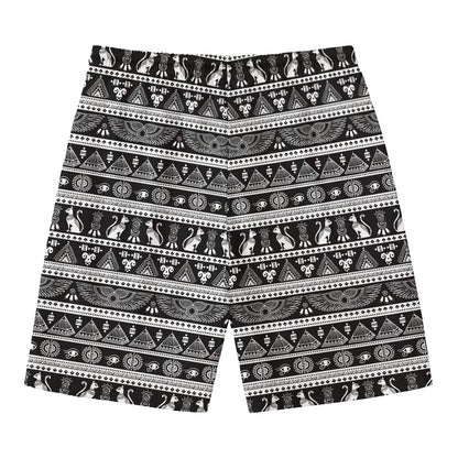 Black And White Egypt Pattern Print Men's Swim Trunks