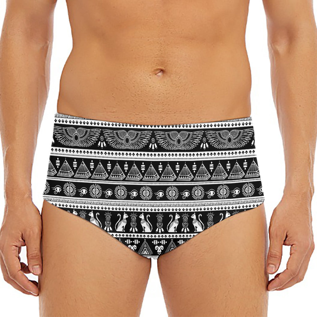 Black And White Egypt Pattern Print Men's Triangle Swim Briefs