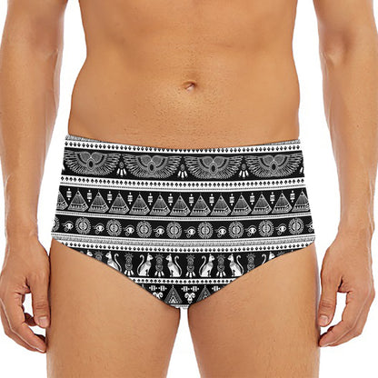 Black And White Egypt Pattern Print Men's Triangle Swim Briefs