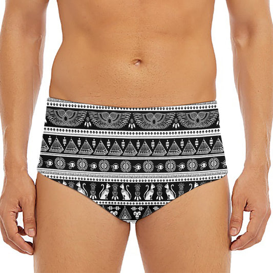 Black And White Egypt Pattern Print Men's Triangle Swim Briefs