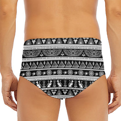 Black And White Egypt Pattern Print Men's Triangle Swim Briefs