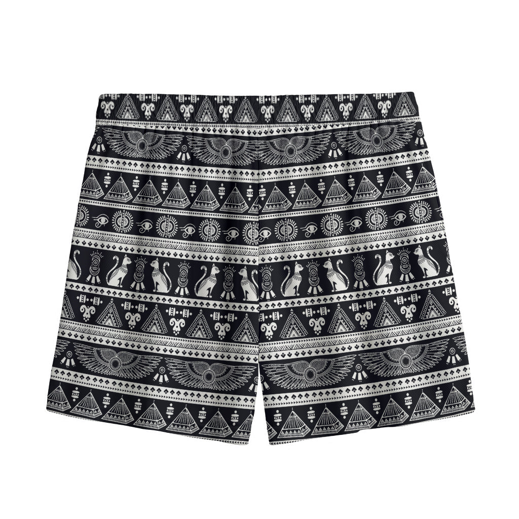 Black And White Egypt Pattern Print Mesh Shorts