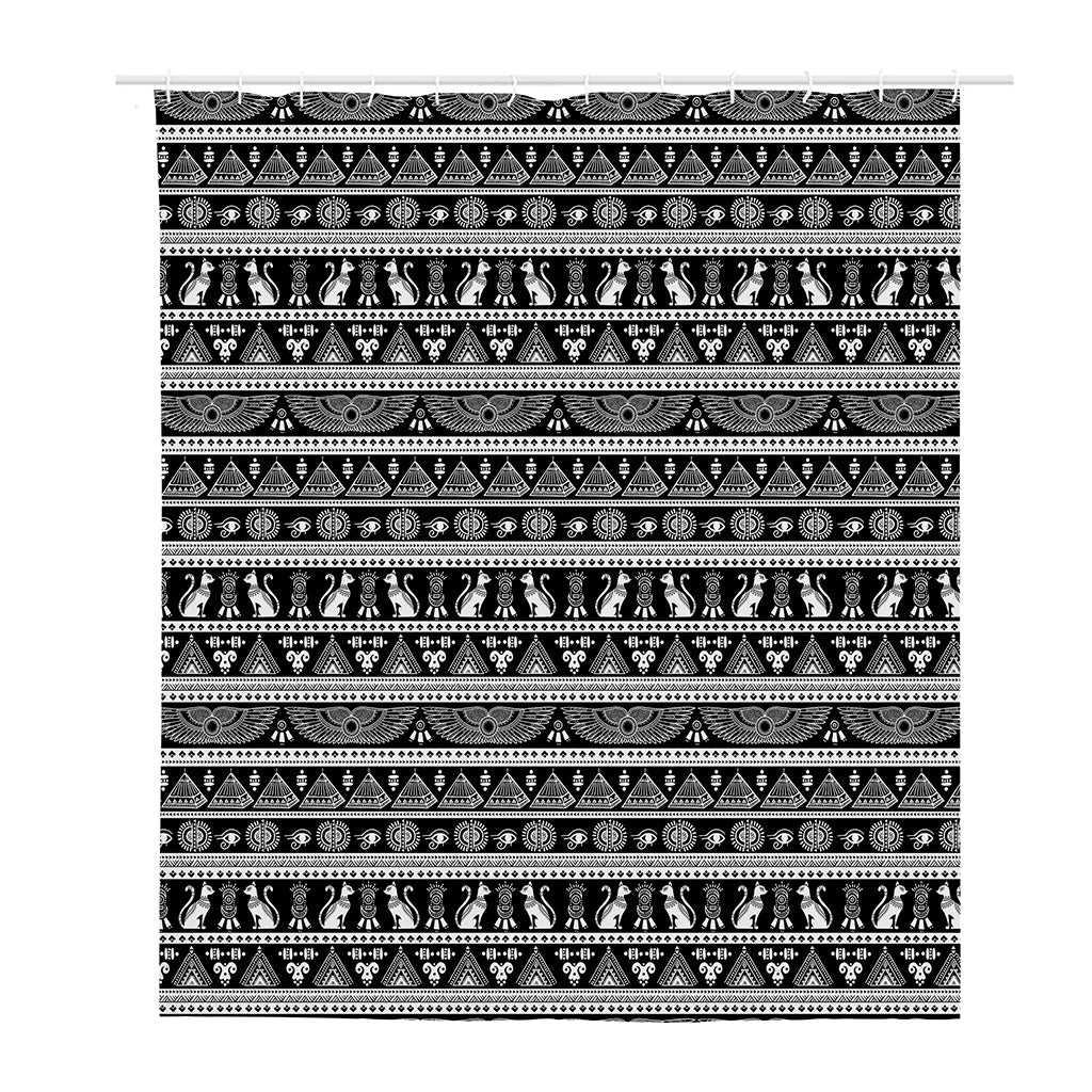 Black And White Egypt Pattern Print Polyester Shower Curtain