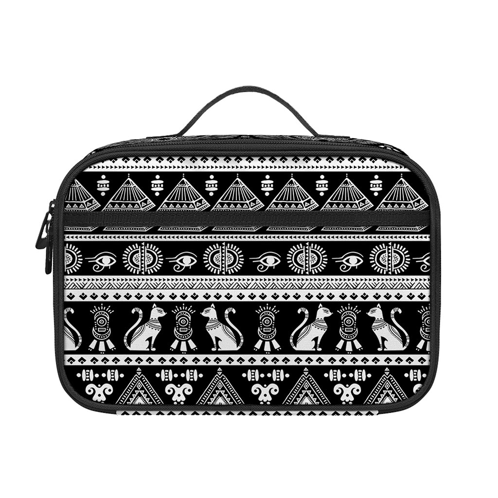Black And White Egypt Pattern Print Portable Lunch Bag