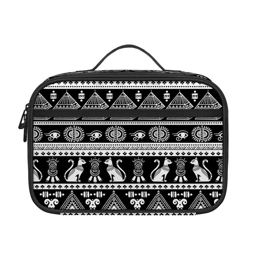 Black And White Egypt Pattern Print Portable Lunch Bag