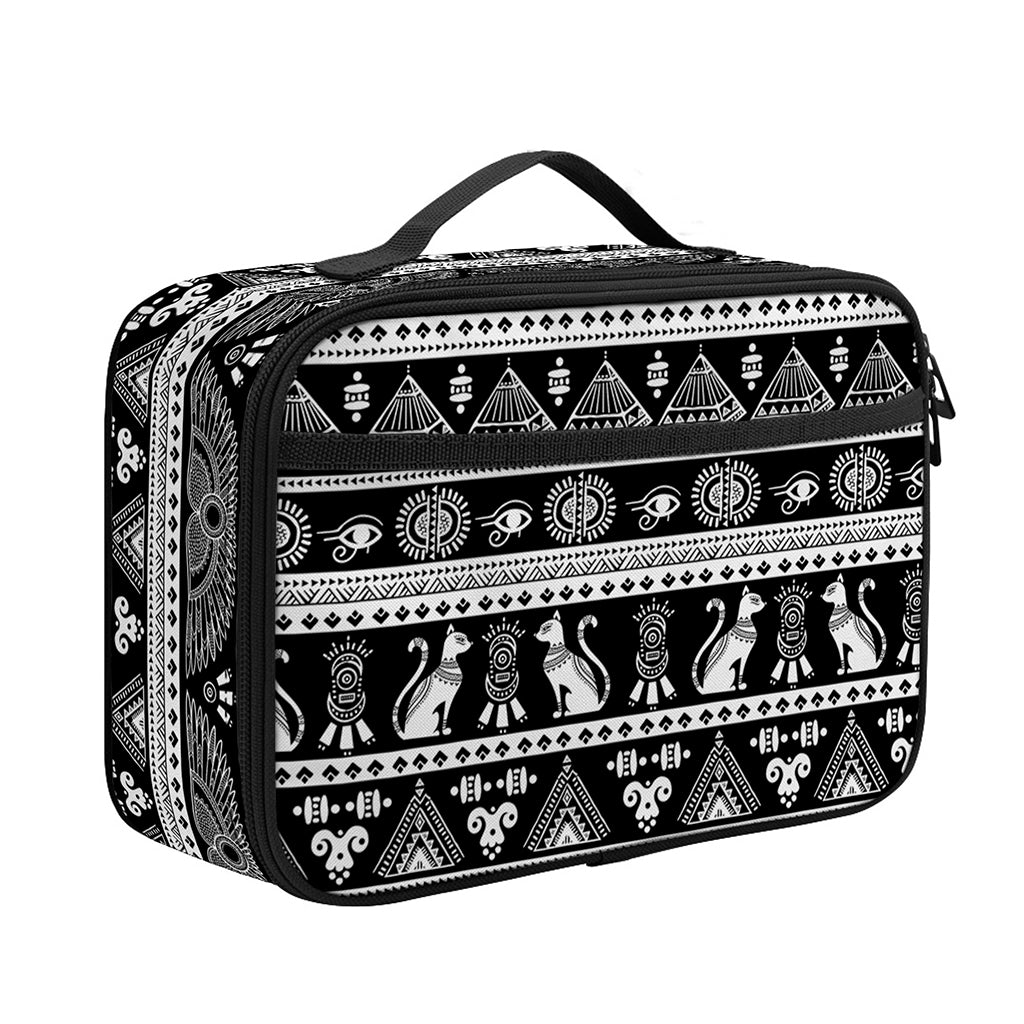 Black And White Egypt Pattern Print Portable Lunch Bag