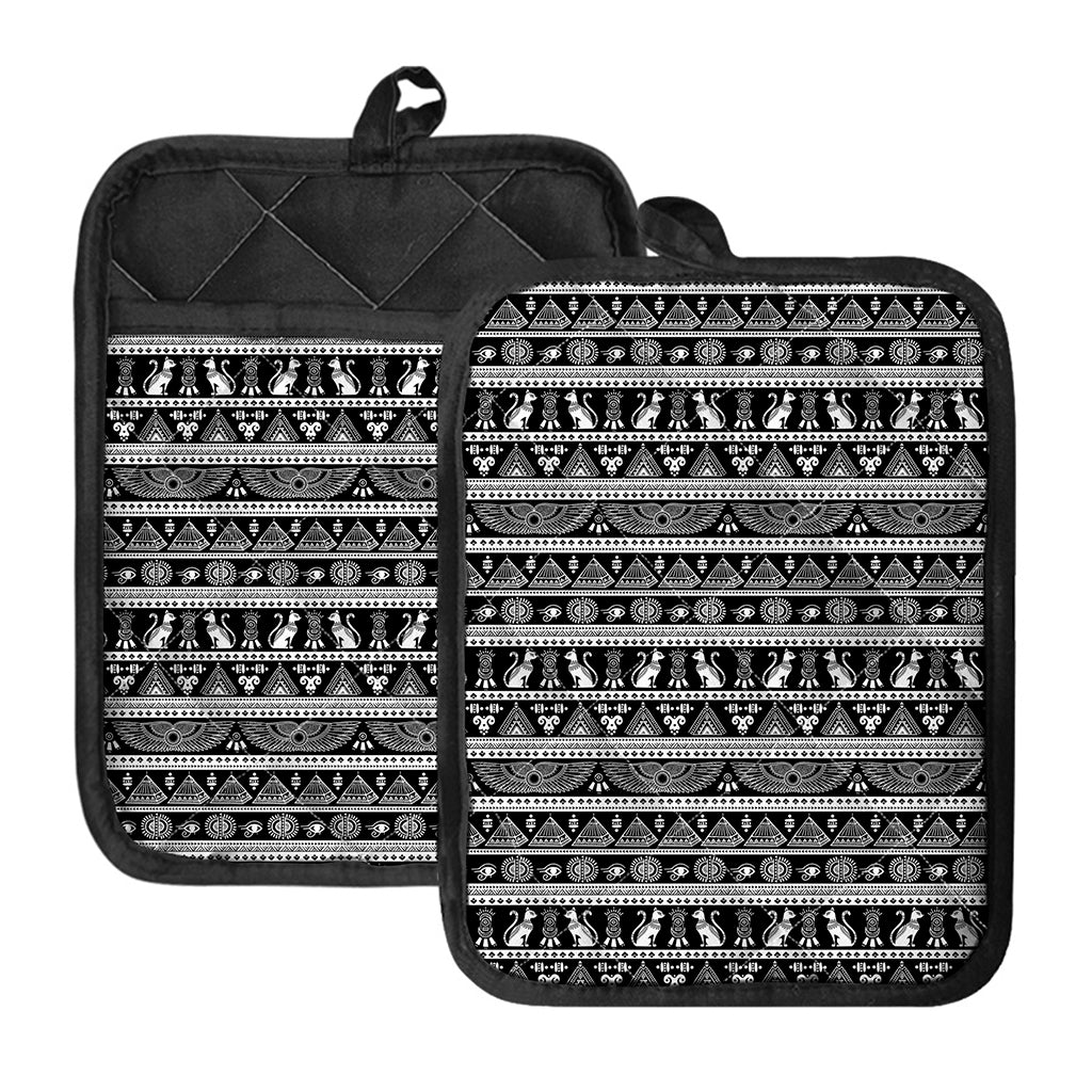 Black And White Egypt Pattern Print Pot Holders With Pocket