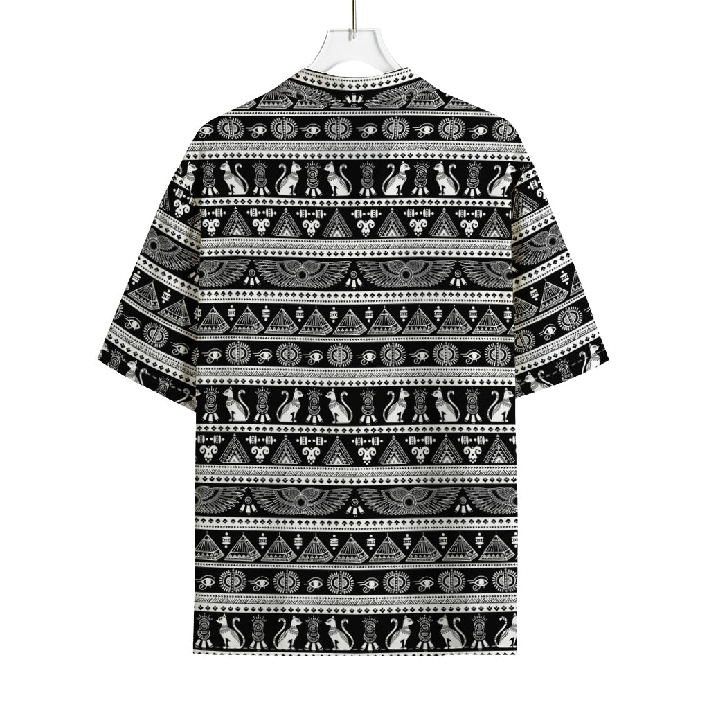 Black And White Egypt Pattern Print Rayon Hawaiian Shirt