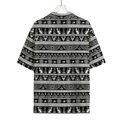 Black And White Egypt Pattern Print Rayon Hawaiian Shirt
