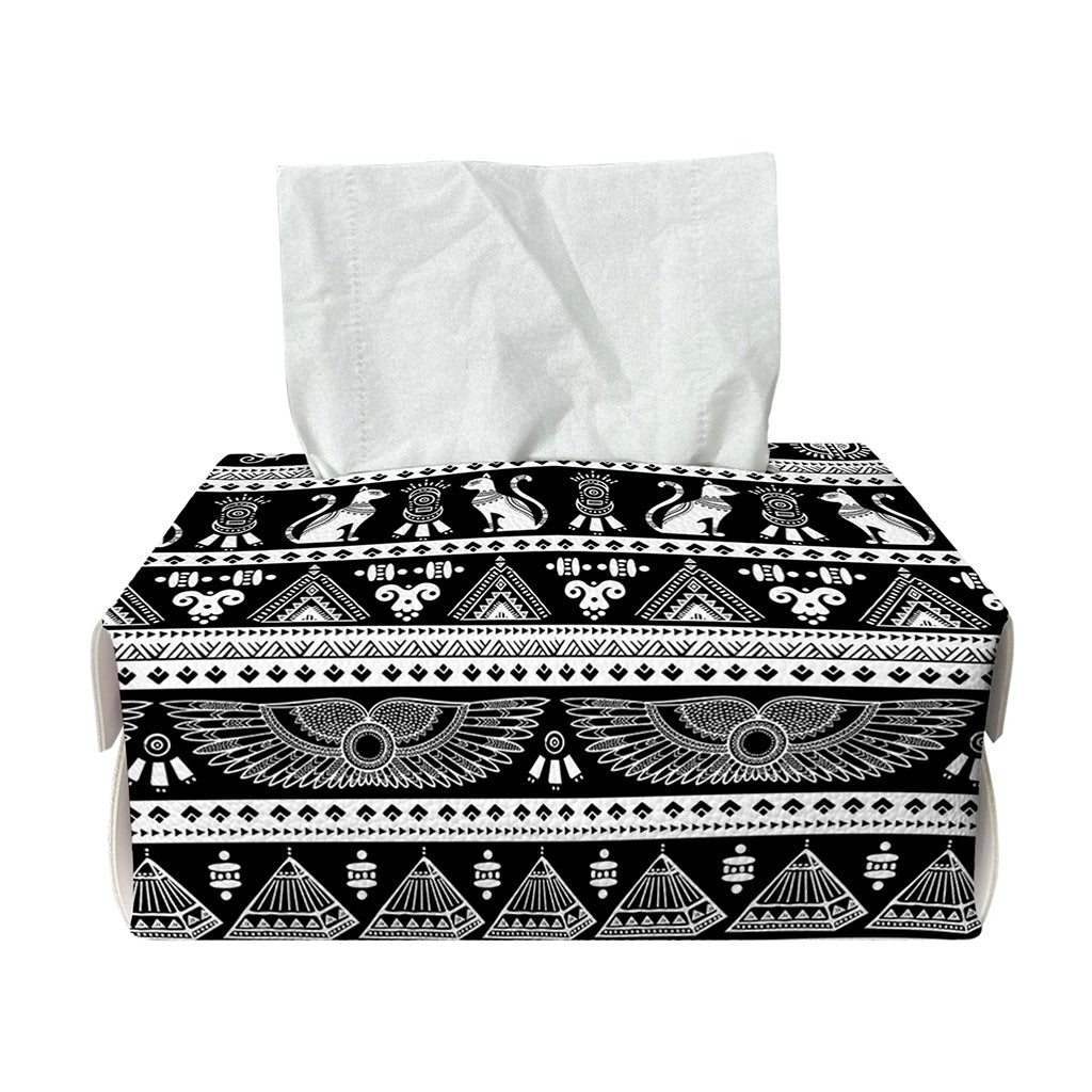Black And White Egypt Pattern Print Rectangle Tissue Box Cover