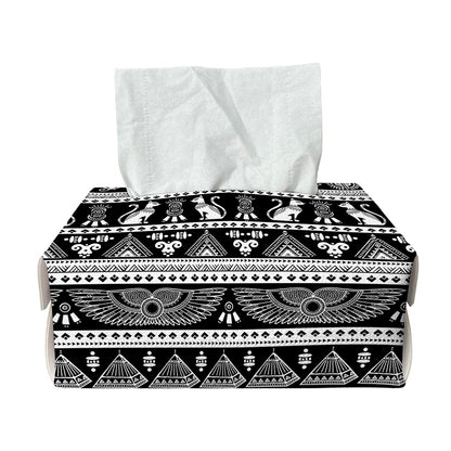 Black And White Egypt Pattern Print Rectangle Tissue Box Cover
