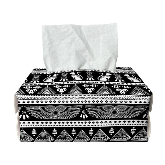 Black And White Egypt Pattern Print Rectangle Tissue Box Cover
