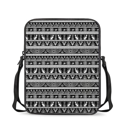 Black And White Egypt Pattern Print Rectangular Crossbody Bag